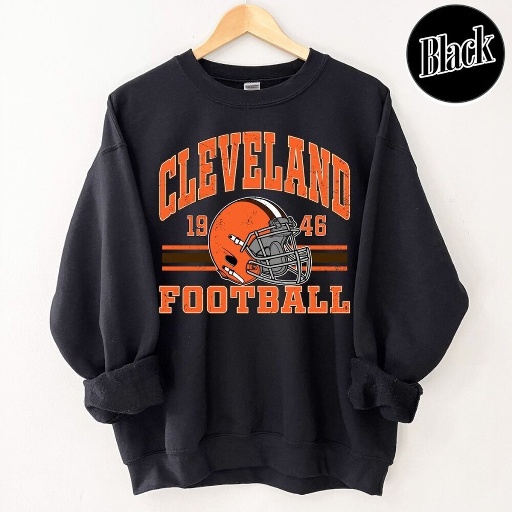 Cleveland Football Retro Style Crewneck Sweatshirt 05 - Picture 1 of 5